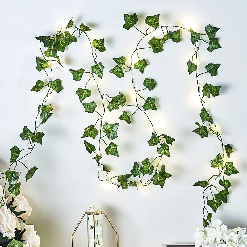 2.1M Artificial Plant Green Ivy Leaf Garland Silk Wall Hanging Vine Home Garden Decoration Wedding Party DIY Fake Wreath Leaves