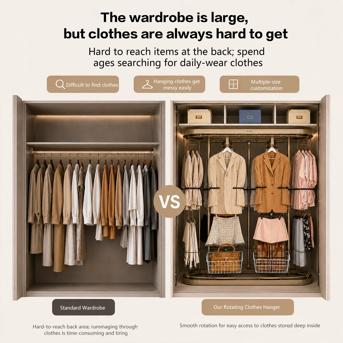 Premium Super Easy Access 360 Degree Rotating Heavy Duty Metal Garment Rack Floor Standing Closet Organizer With Strong Hooks