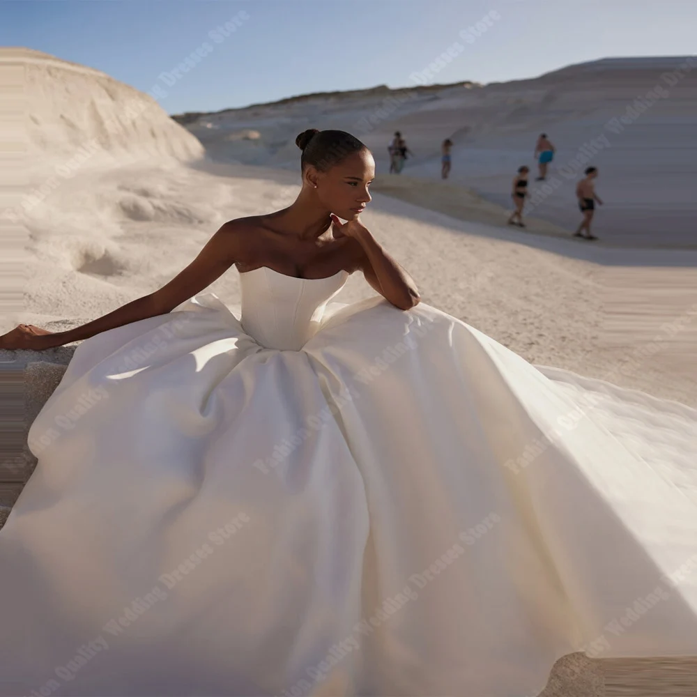 

Простые женские свадебные платья трапециевидной формы, высококачественные свадебные платья с атласной поверхностью, длина для мытья полов, бальное платье Vestidos De Novias по индивидуальному заказу