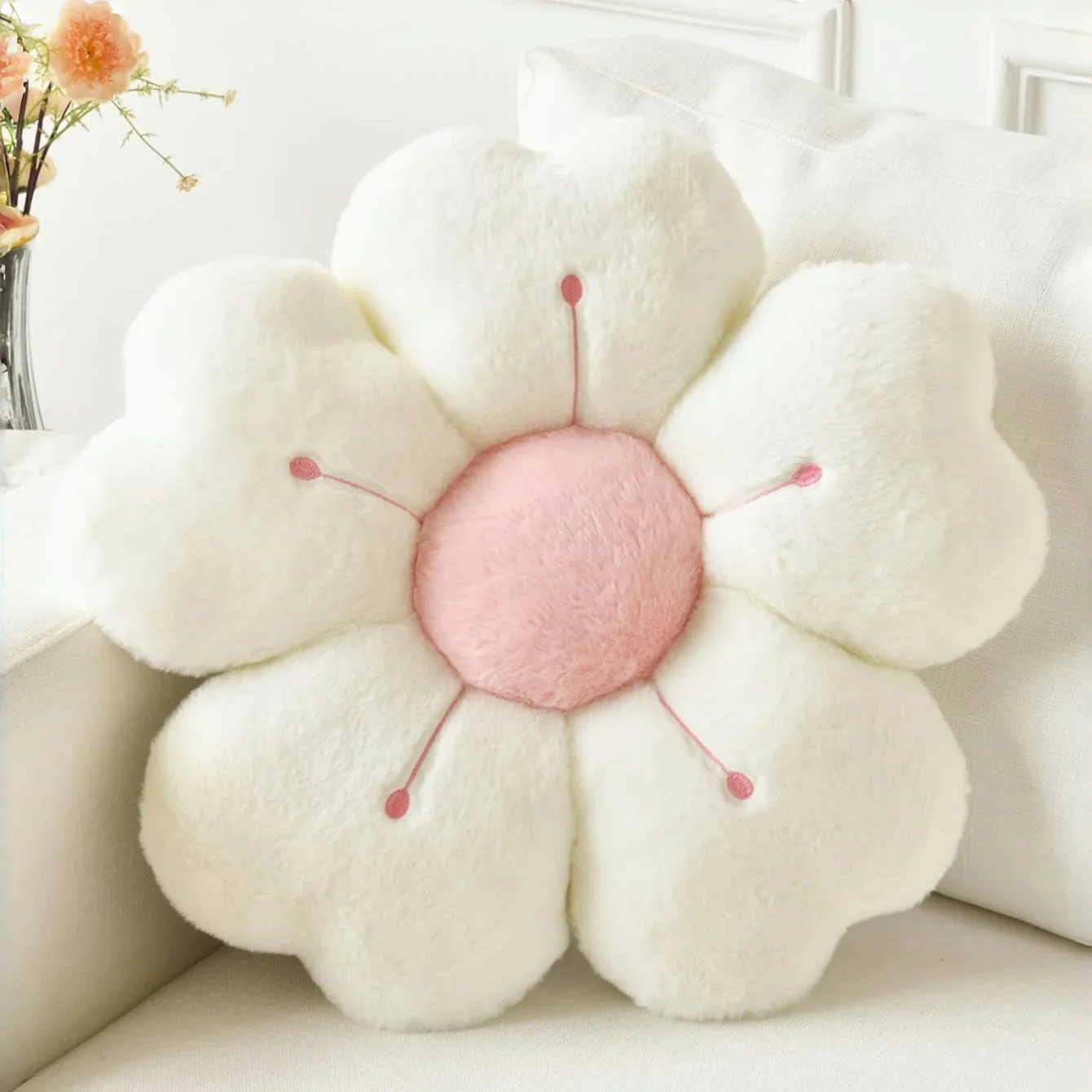 Fashion Nordic Style Throw Pillow Soft Daisy Plush SofaDecor Cushion Floral Decorative Cushion Cozy Chair Cushion Floor Cushion