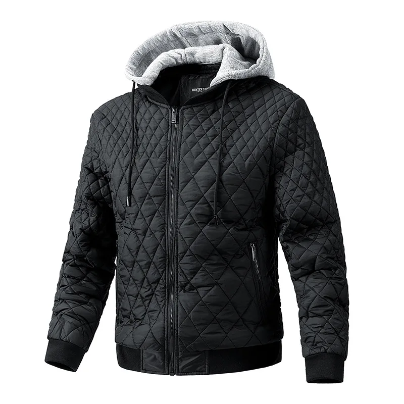 Mens Quilted Jackets with Removable Hood Autumn Winter Warm Casual Zipper Jacket High Quality Windproof Lightweight Outwear Male