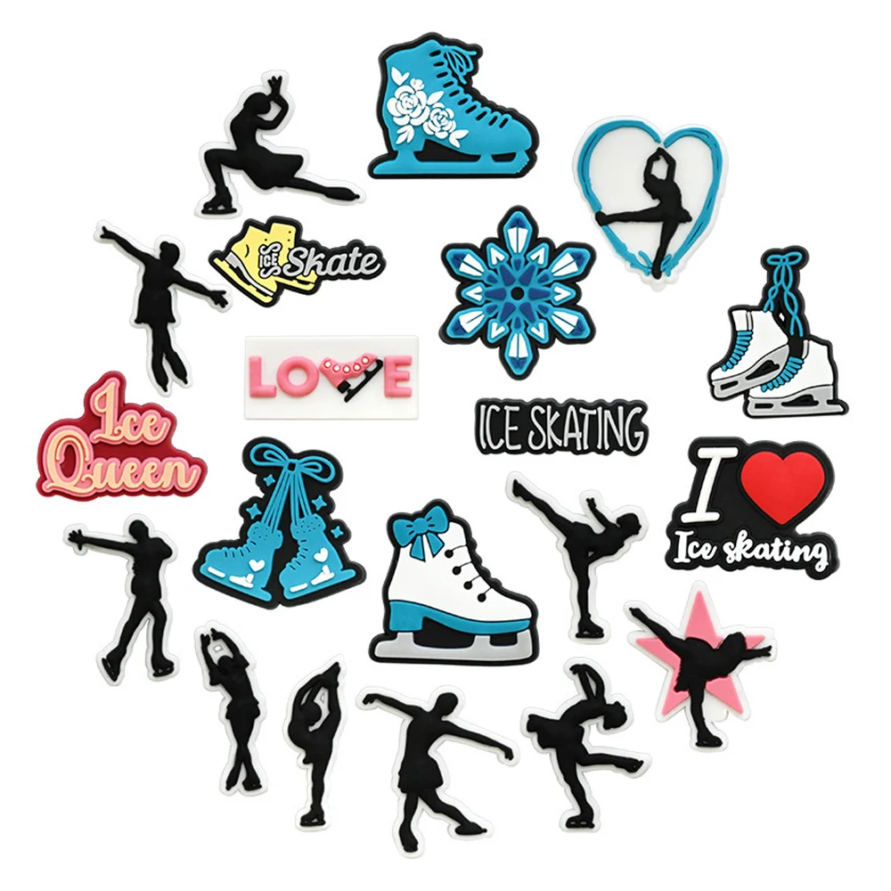 Ice Skating Shoe Charms Figure Skating PVC Croc Charms Skater Sport Decorations Accessories For Shoe Wristband Kids Party Gift