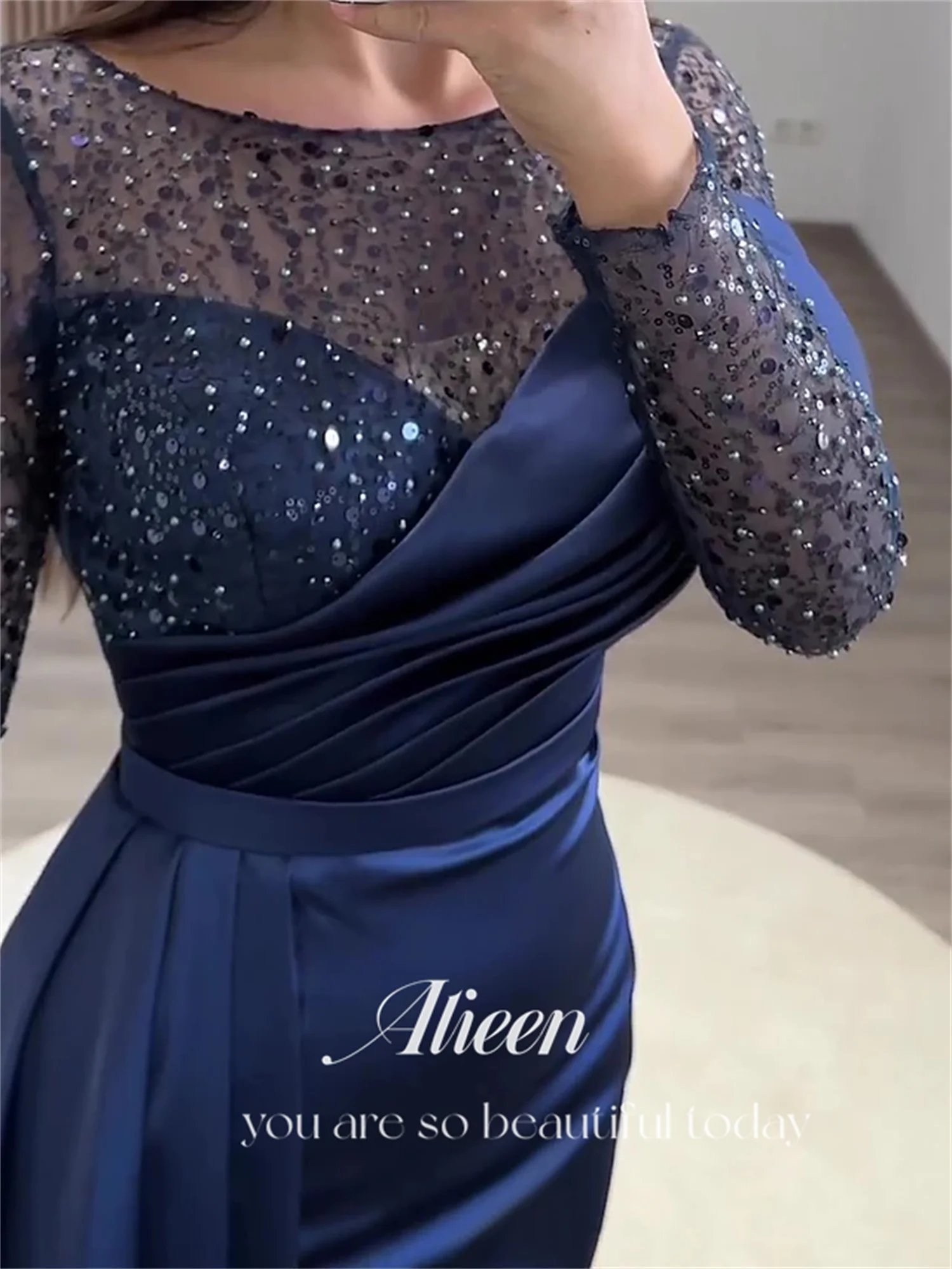 Satin Mermaid Bead Embroidery Navy Blue Dresses Gala Dress Evening Gown Jancember Robe Soiree De Luxe Customized Wedding Prom