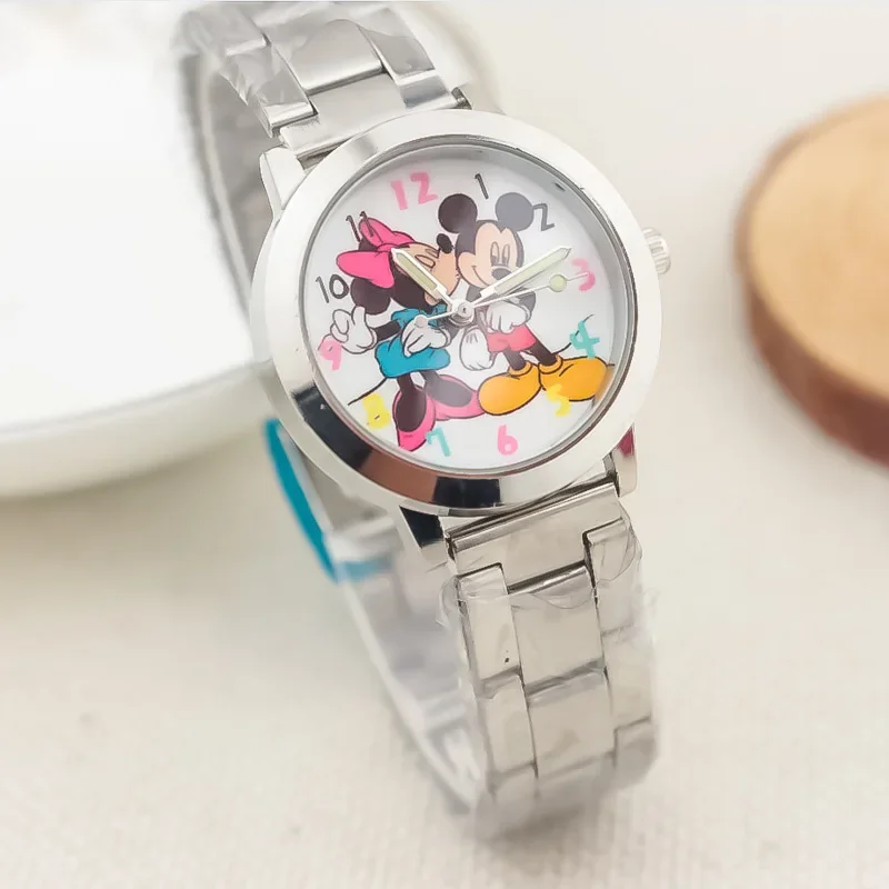 MINISO Disney Mickey Minnie children\'s Watch Cartoon Anime Character Mickey Mouse Pointer Luminous Steel Band Watch kids gifts