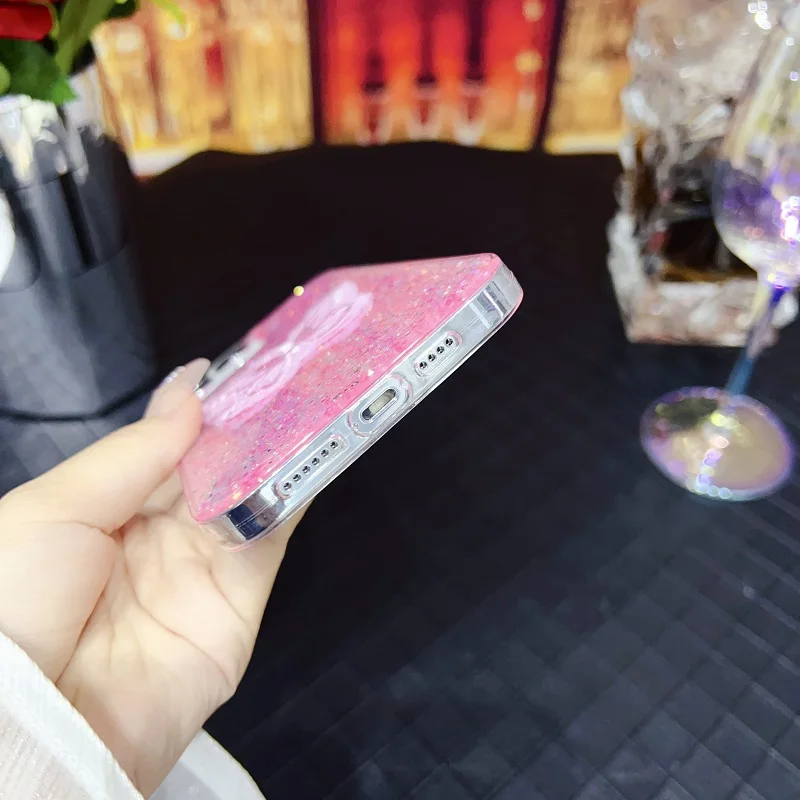 Geborduurde Vlinder Glitter Telefoon Case Voor Xiaomi Redmi 14C 14R Poco C75 Zachte Schokbestendige Bumper Shining TPU Zachte Achterkant