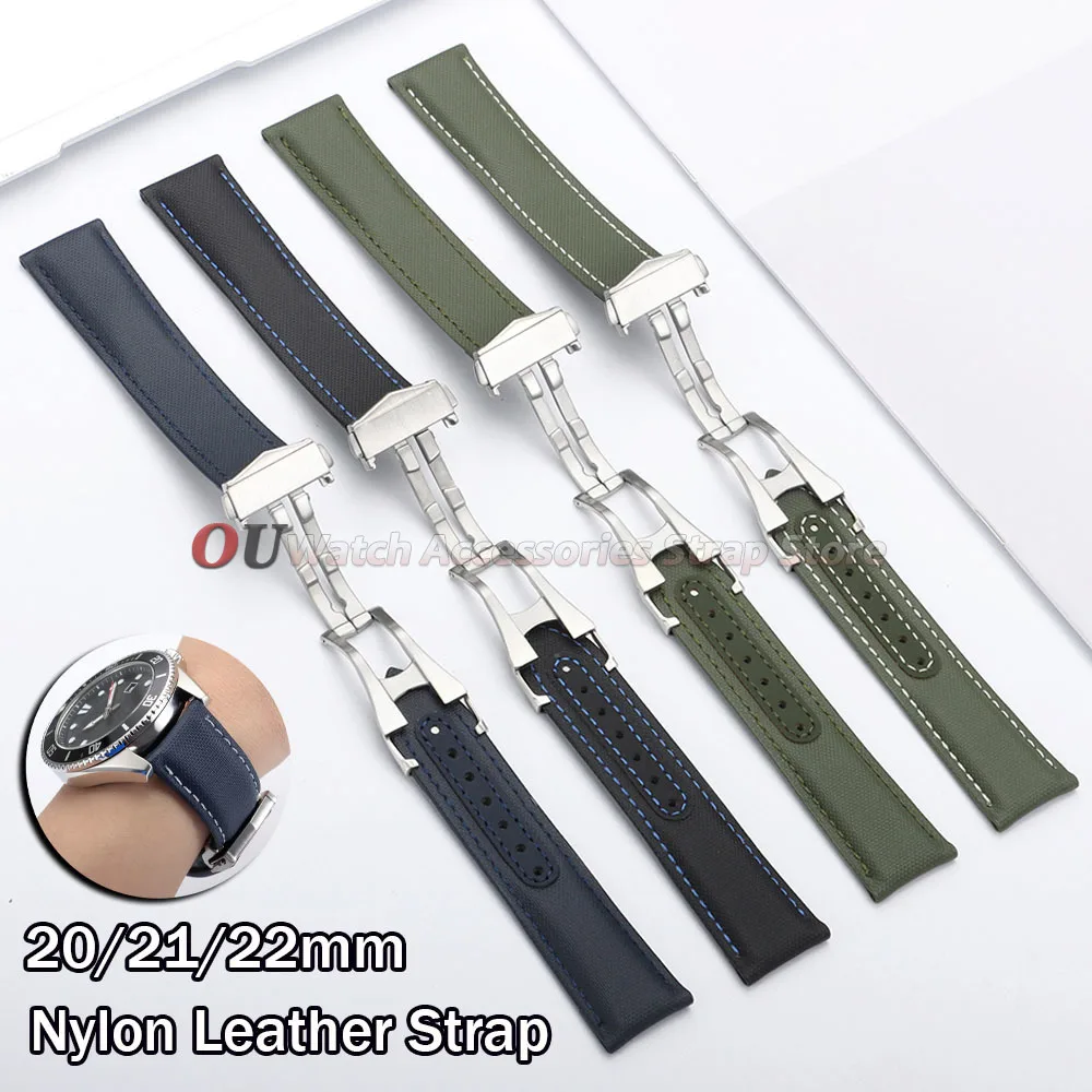 Sailcloth Nylon Leather Watchband 20mm 21mm 22mm Watch Straps for Omega Seamaster 300 Strap Black Canvas Men for Seiko Bracelets