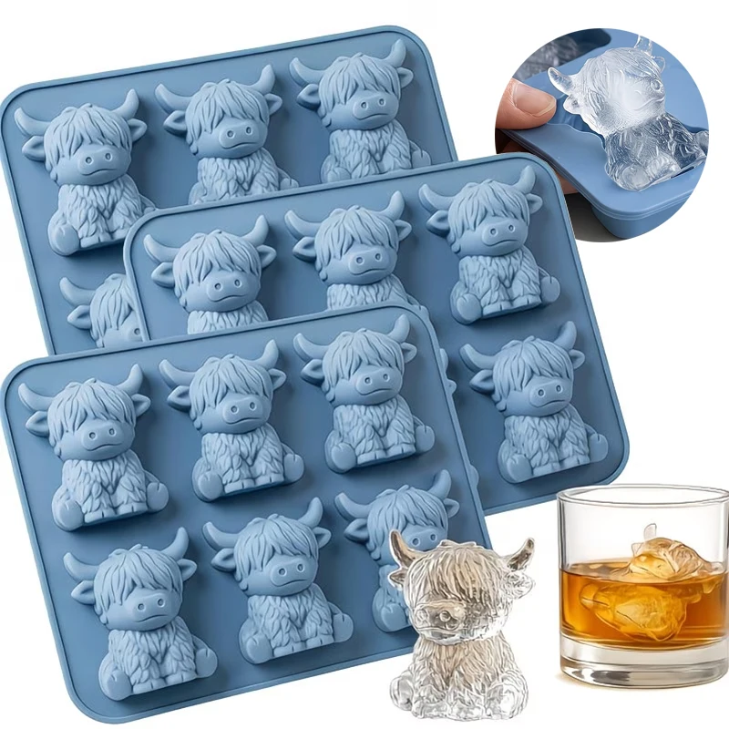 Reusable Mini Highland Cow Ice Cube Mold – Cute 3D Ice Cubes, Suitable for WhiskeyCocktails Beer Drinks, Parties