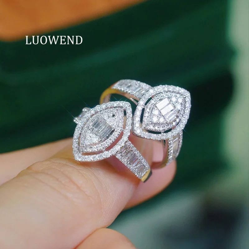 

LUOWEND 100% 18K White Gold Rings Fashion Marquise Cut Shape 0.65carat Real Natural Diamond Ring for Women High Party Jewelry
