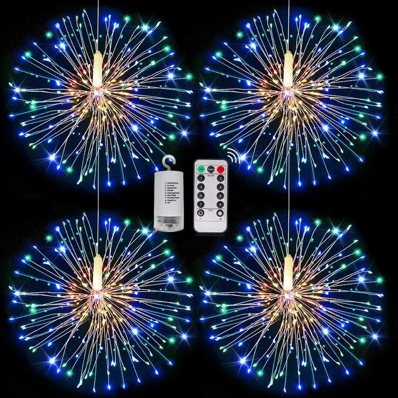 LED Nachtlicht mit Fernbedienung 180 Led Feuerwerk String Lichter Explosion Stern Kupfer Silber Draht Fee Licht Hängen Lampe Dekoration