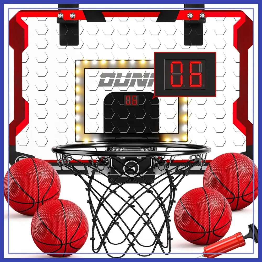 

Indoor Basketball Hoop for Kids, Door Room Mini Hoop with 4 Balls, Basketball Toys for 3-12 Year Old Boys