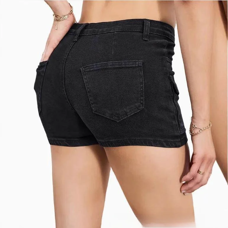 Women's Elastic Denim Shorts Summer New Style Multi-Pocket Casual Fashion plus Size Five-Piece Pants Seven-Sleeve Tops view 5