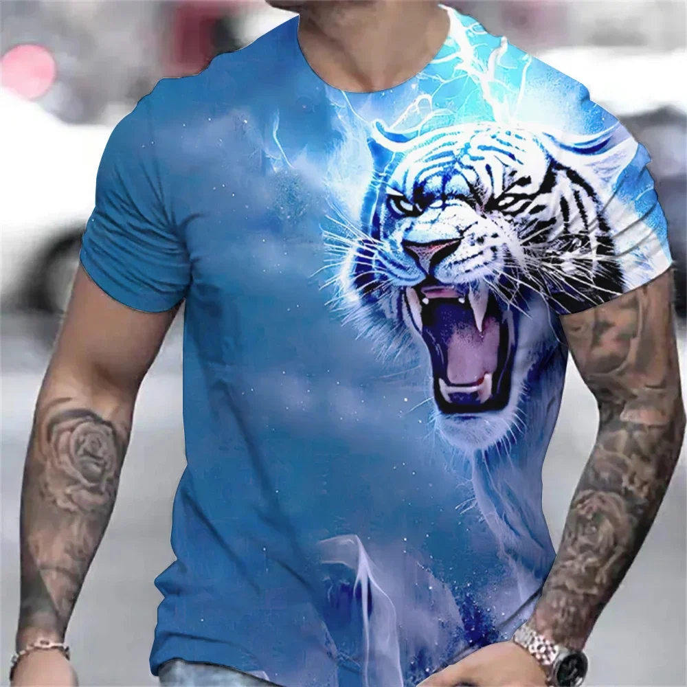 3D Printed Lion Tshirt Mens Tiger Animal Graphic Short Sleeve Casual Summer Hip Hop Rock Vintage Tee Streetwear Loose Cool