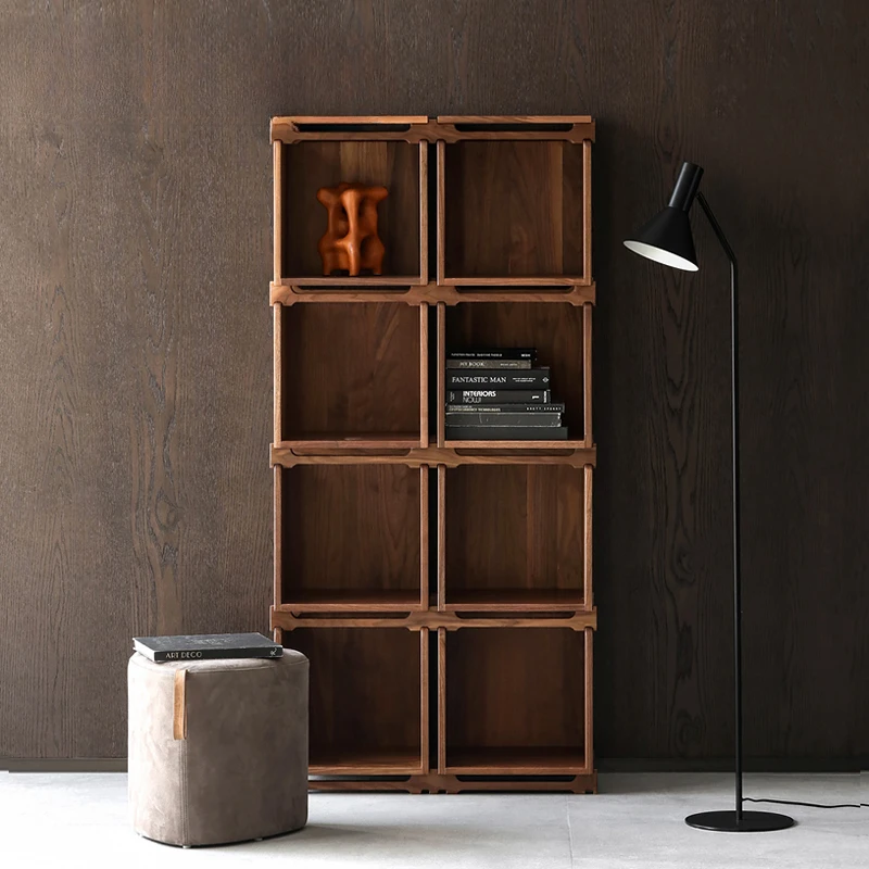 Japanese-style combination lockers/black walnut bookcases Z with CHAN grid units.