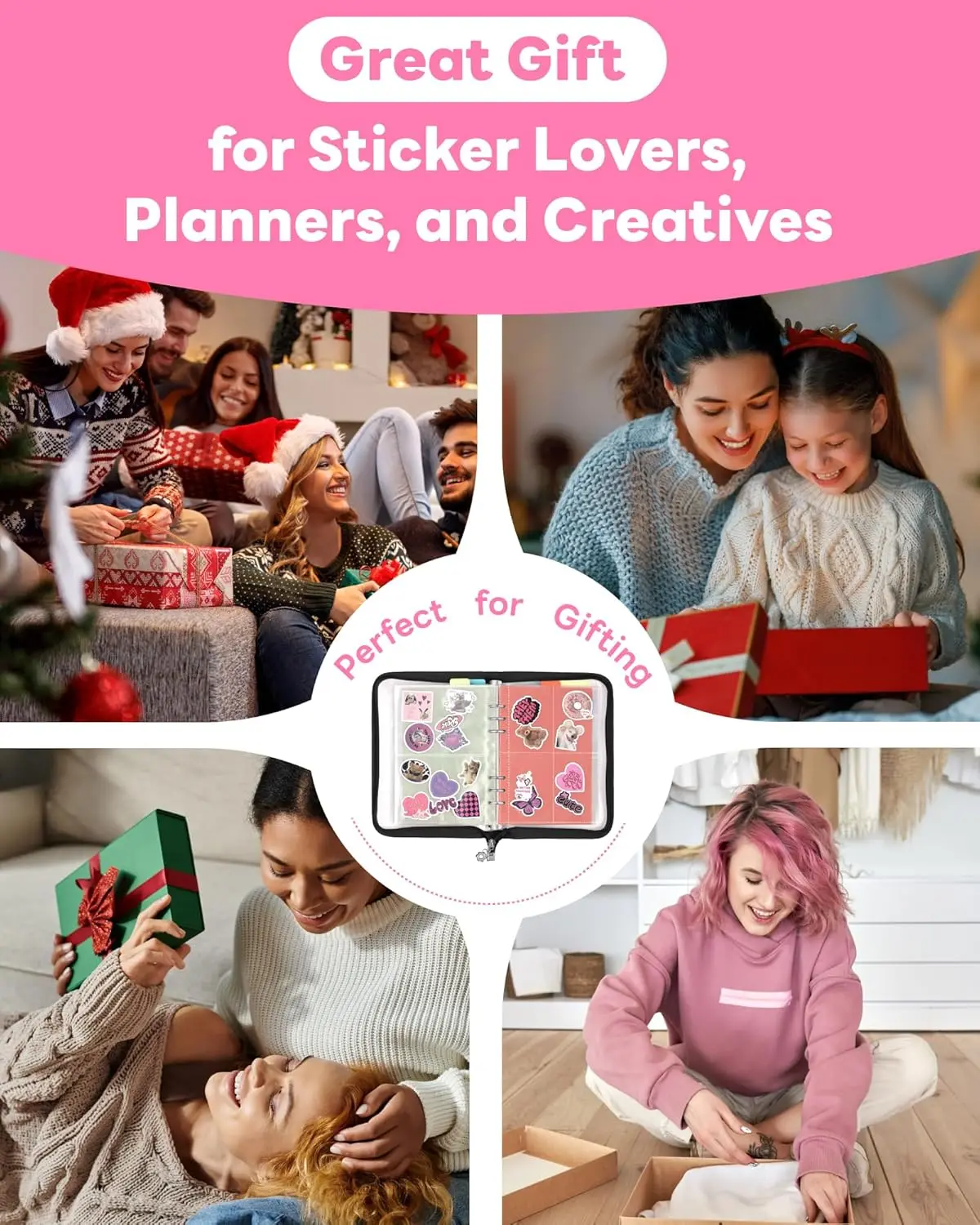 New A5 Sticker Organizer Binder with Zipper - 160 Pockets & 5 Dividers with Tabs,Multi-Use Storage Album for Cards, Photos