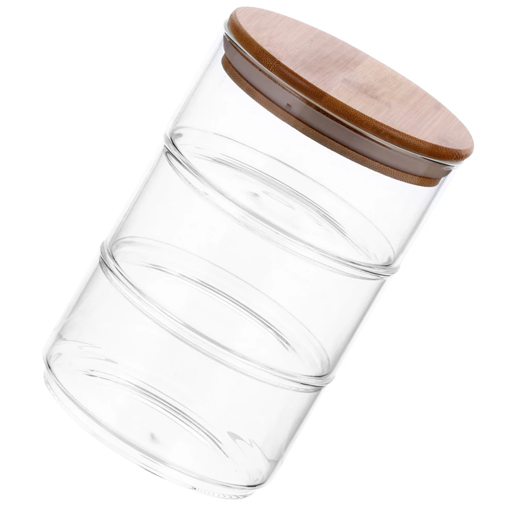 

1 set Glass Fruit Bowl Set Stackable Glass Jars Bamboo Lids Food Storage Containers Kitchen Pantry Bathroom Organizer