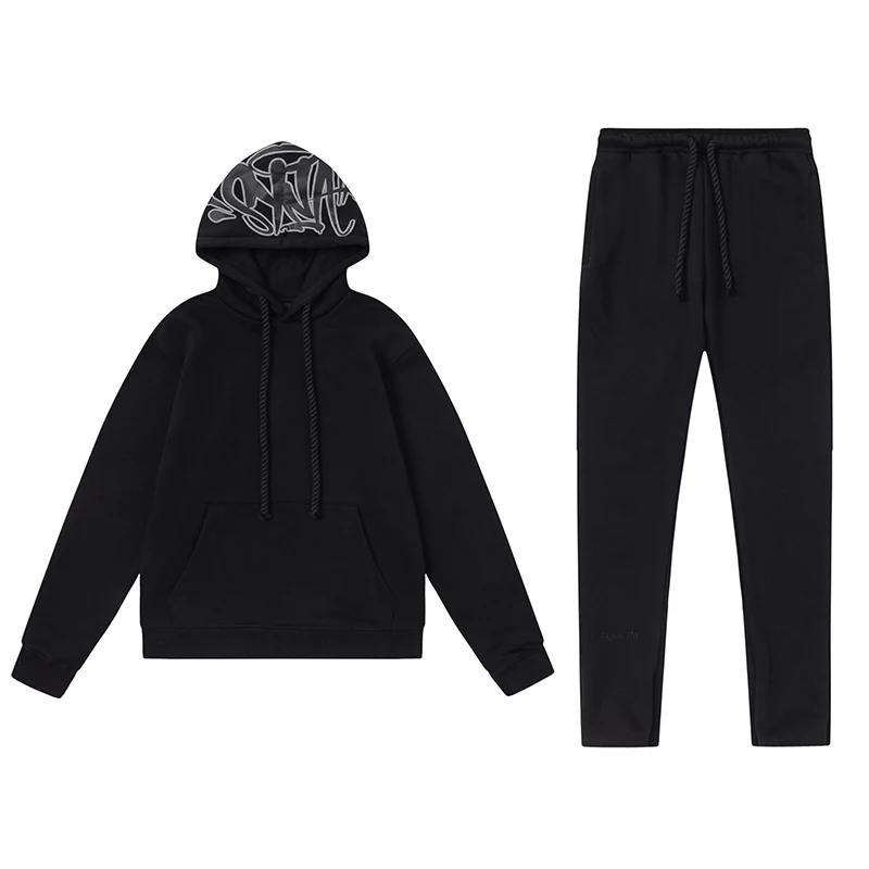 Sy World Drill Style Hoodies Trousers Set American Street Hip Hop Fleece Hoody Sweatpants Loose Casual Sports Suit