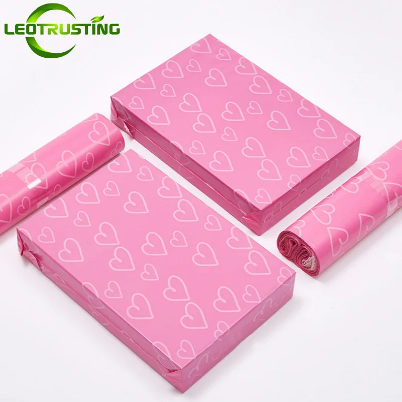 

50/100PCS Pink Heart Poly Mailing Express Bag Strong Adhesive Envelope Mailer Pouches Plastic Gift Box Clothing Dress Gloves Bag