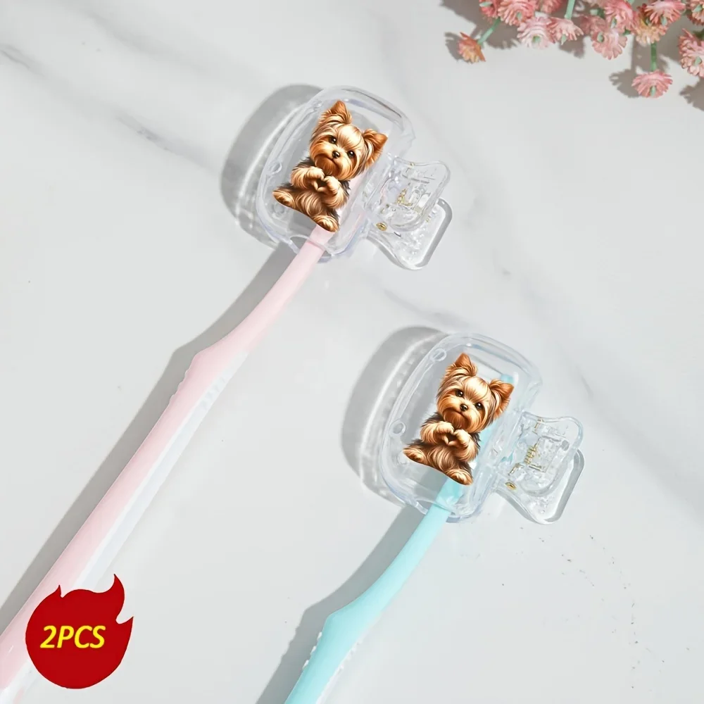 2pcs Yorkshire Terrier Toothbrush Covers with Love Hearts Suitable for Travel Sets of Various Sizes Essentials Dormitory Use