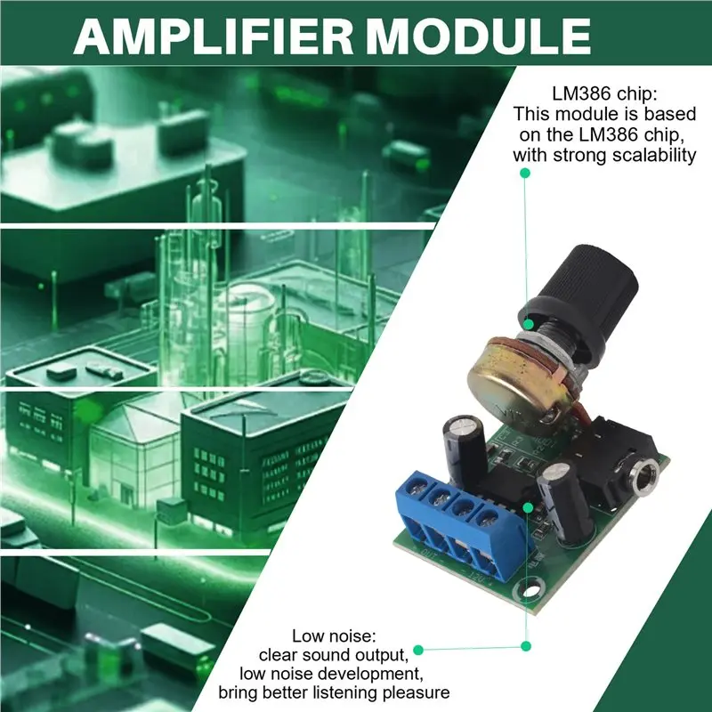 ASMA-LM386 Super Mini Amplifier Board, 3V-12V, 0.5W-10W Speaker Low Noise Power Consumption, For Speaker Audio System DIY