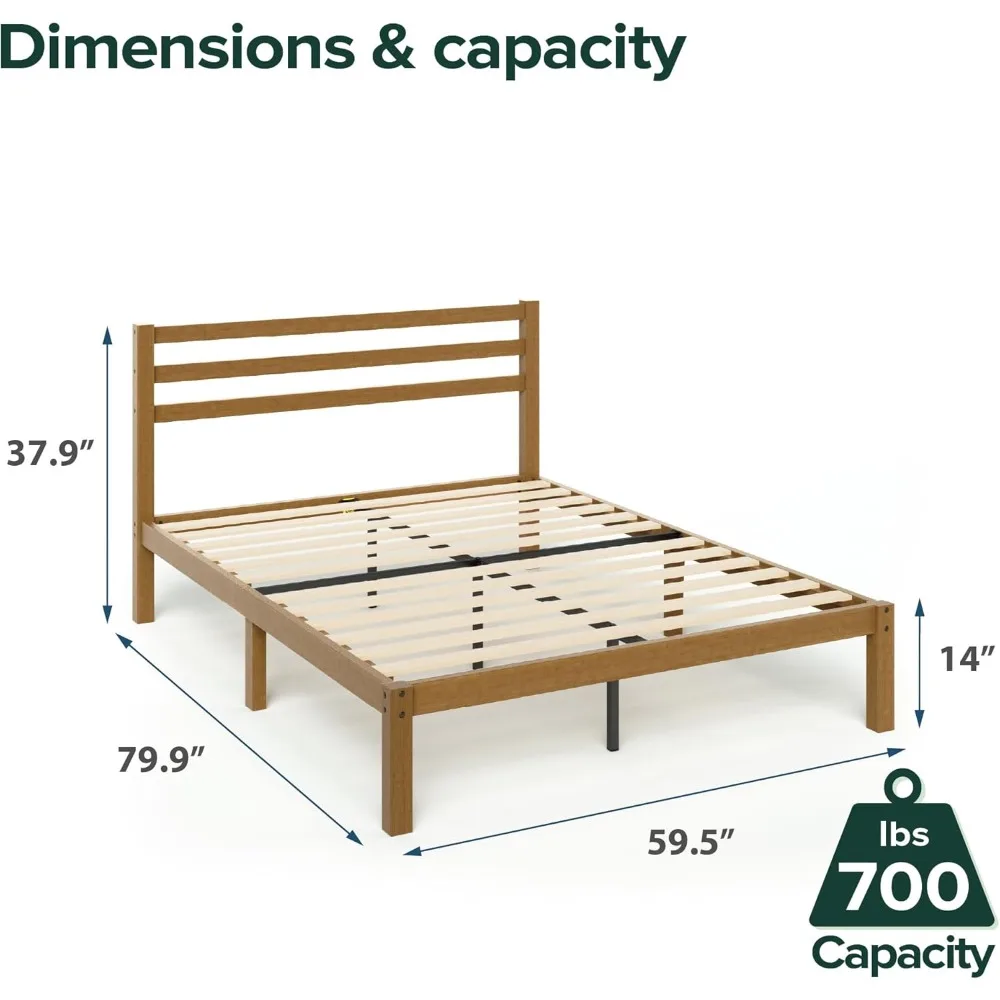 Zinus Leah Bamboo Platform Bed Frame with Headboard, No Box Spring Needed, Wood Slat Support, Easy Assembly, Queen