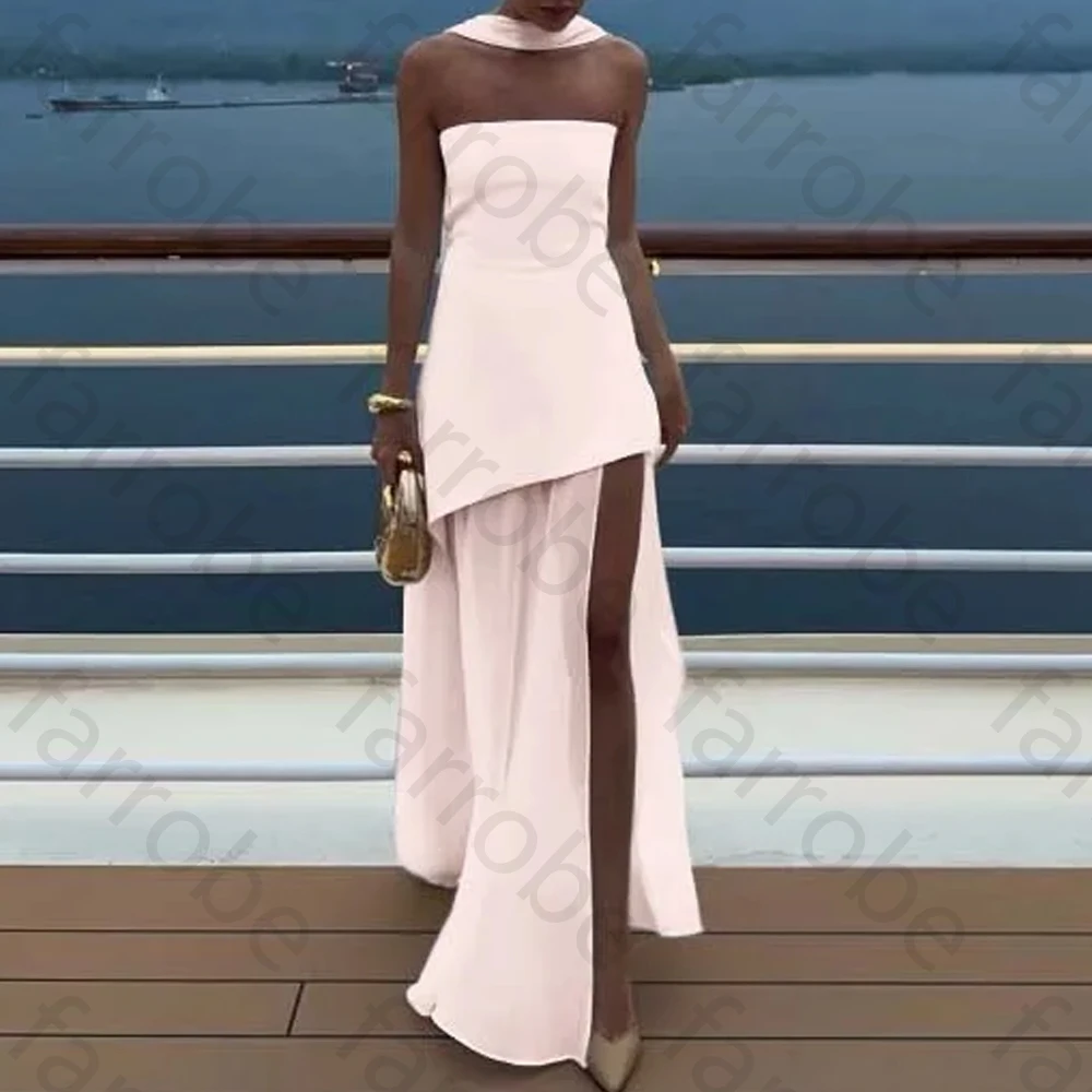 

Elegant Strapless Satin Chiffon Evening Dresses Sexy Sleeveless Dress Exquisite High Quality Prom Party Gowns Women Customized