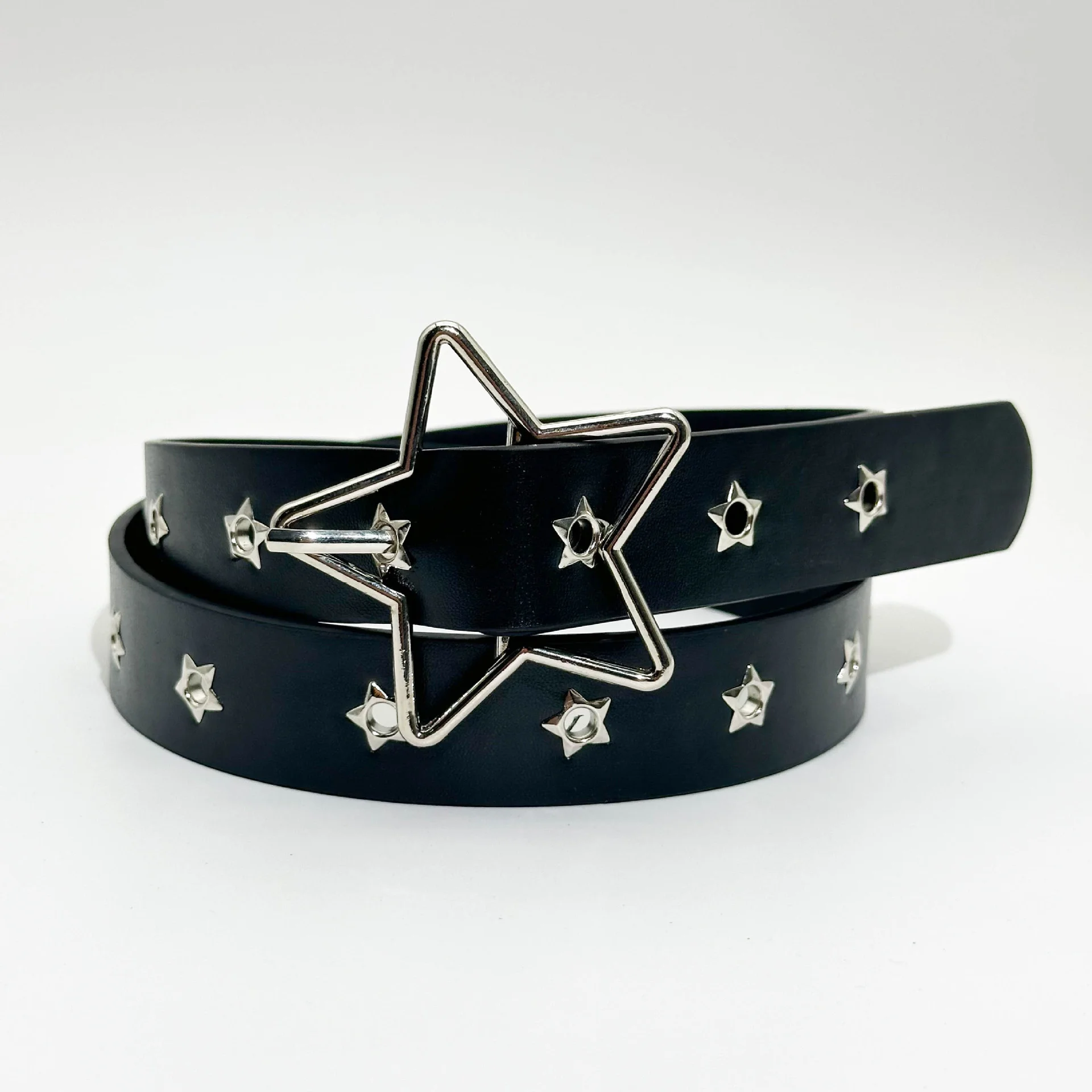 Y2K Punk Star Eyelet Black Rivet Belt