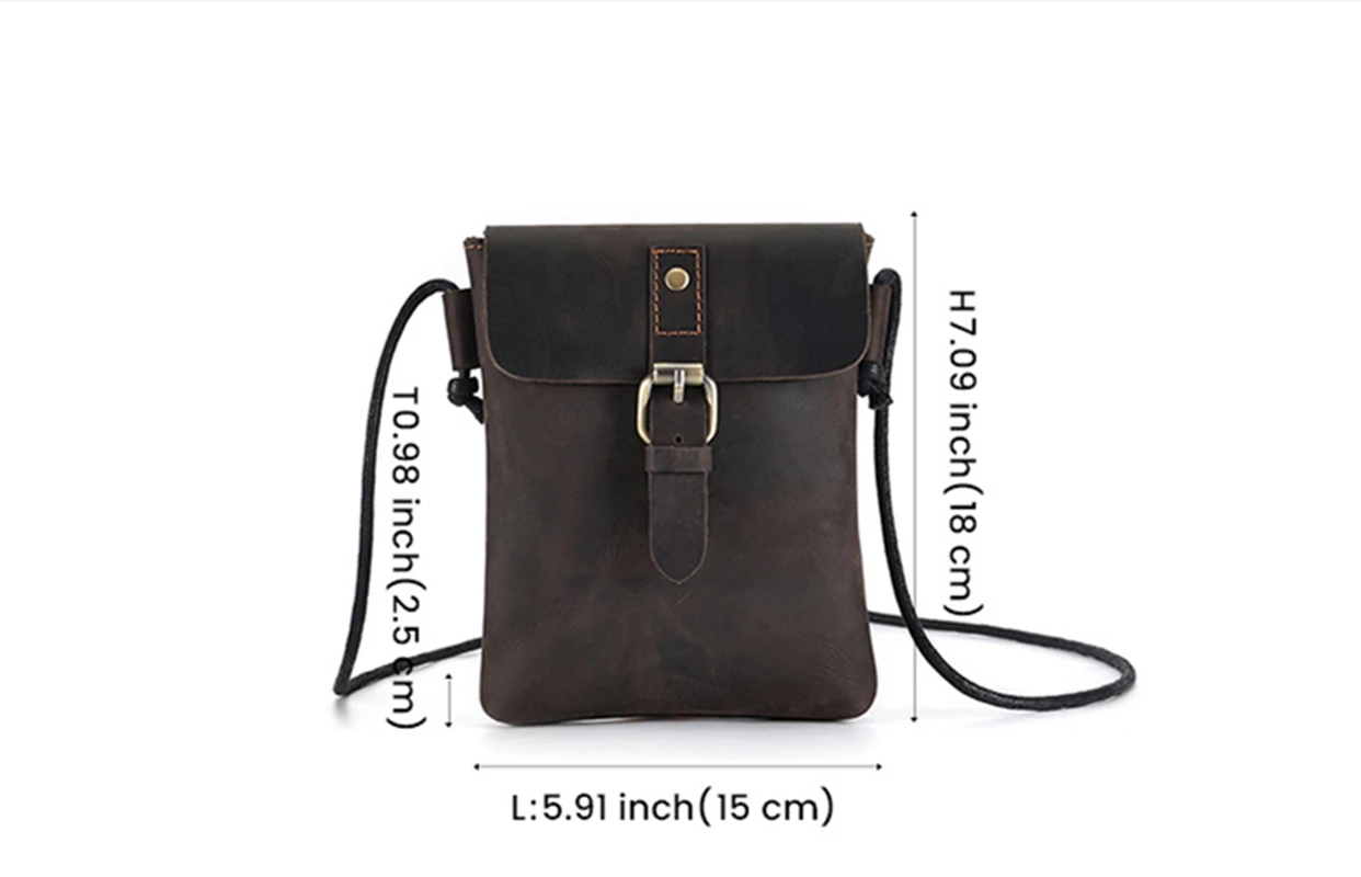 Genuine Leather Men Vintage Casual Messenger Bag Mini Packet Mobile Phone Bag Crazy Horse Leather Shoulder Crossbody Bag