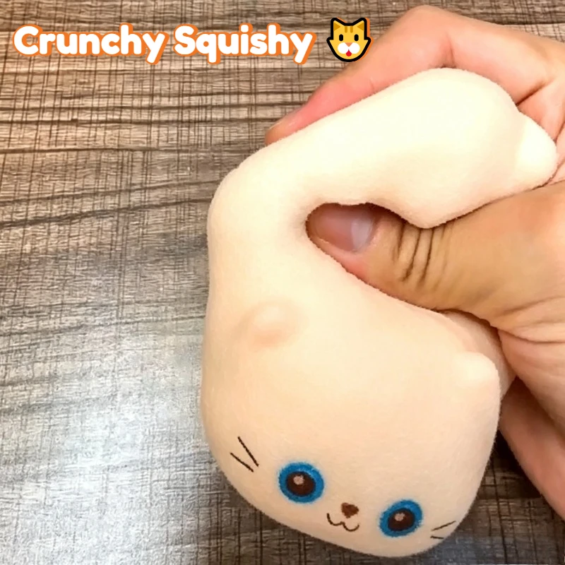 Knuspriger Kätzchen-Stressball, Quetschspielzeug, Runde Blöcke Gefüllt, ASMR Anti-Stress-Entspannungsspielzeug, Geschenk zur Handentspannung