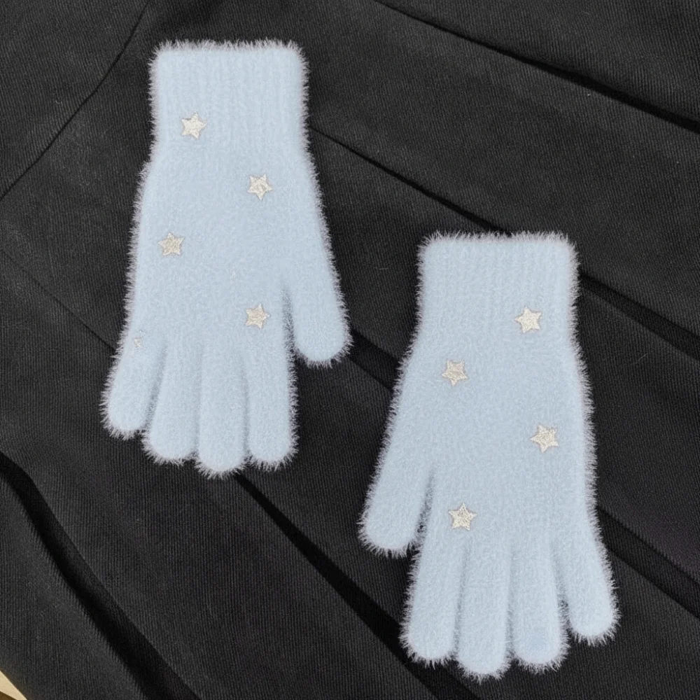 Cute Lovely Star Furry Gloves Thickened Winter Gloves Warm Cold-proof Gloves Women Girls