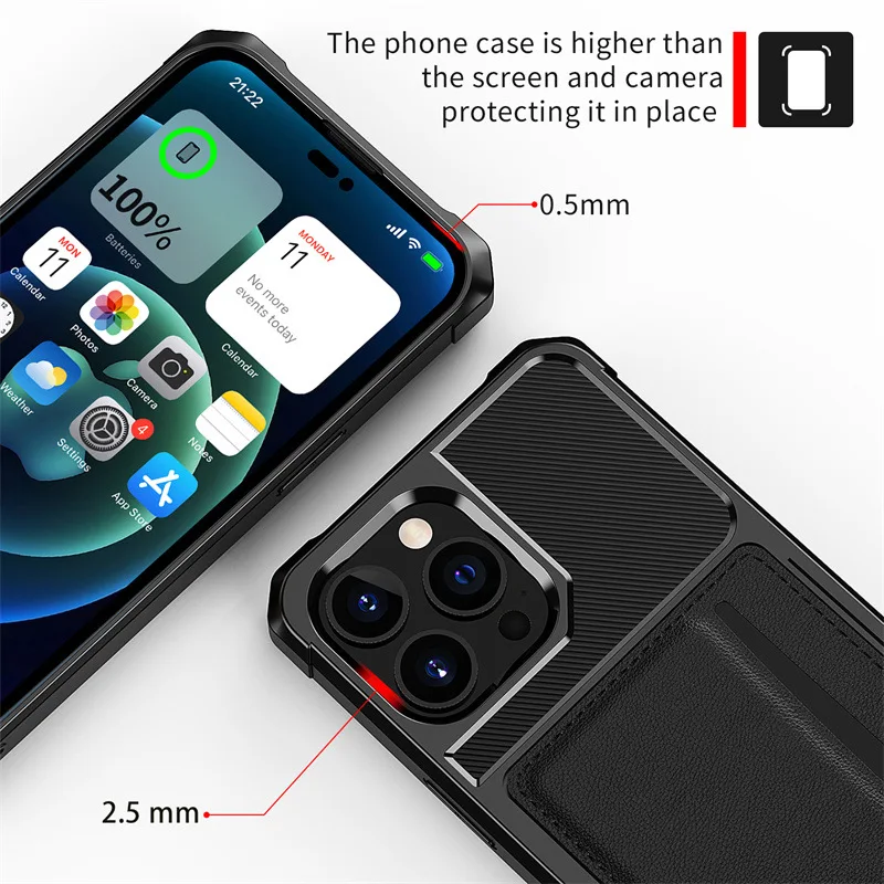Leather Card Pocket Case for iPhone 18 17 16 15 14 13 Pro Max Plus Air 17e 16e  Four-corner Shockproof Cover view 4
