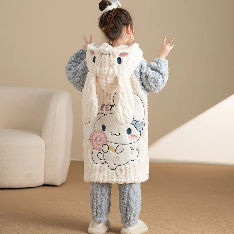 غرزة 2 قطعة Kawaii الوالدين والطفل المخملية منامة Kawaii الكرتون أنيمي الفتيات الفتيان التطريز رشاقته الدافئة عادية لطيف Homewear مجموعة
