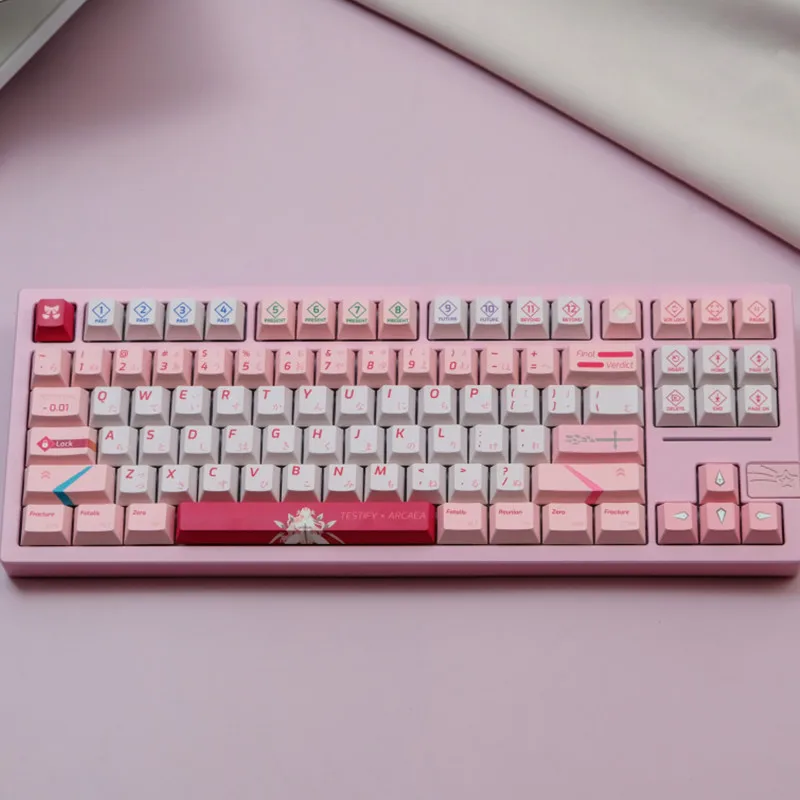 129 Key PBT วัสดุ ARCAEA สีชมพูห้าด้านระเหิดเชอร์รี่โปรไฟล์ Keycap ชุดสําหรับ MX SWITCH คีย์บอร์ด