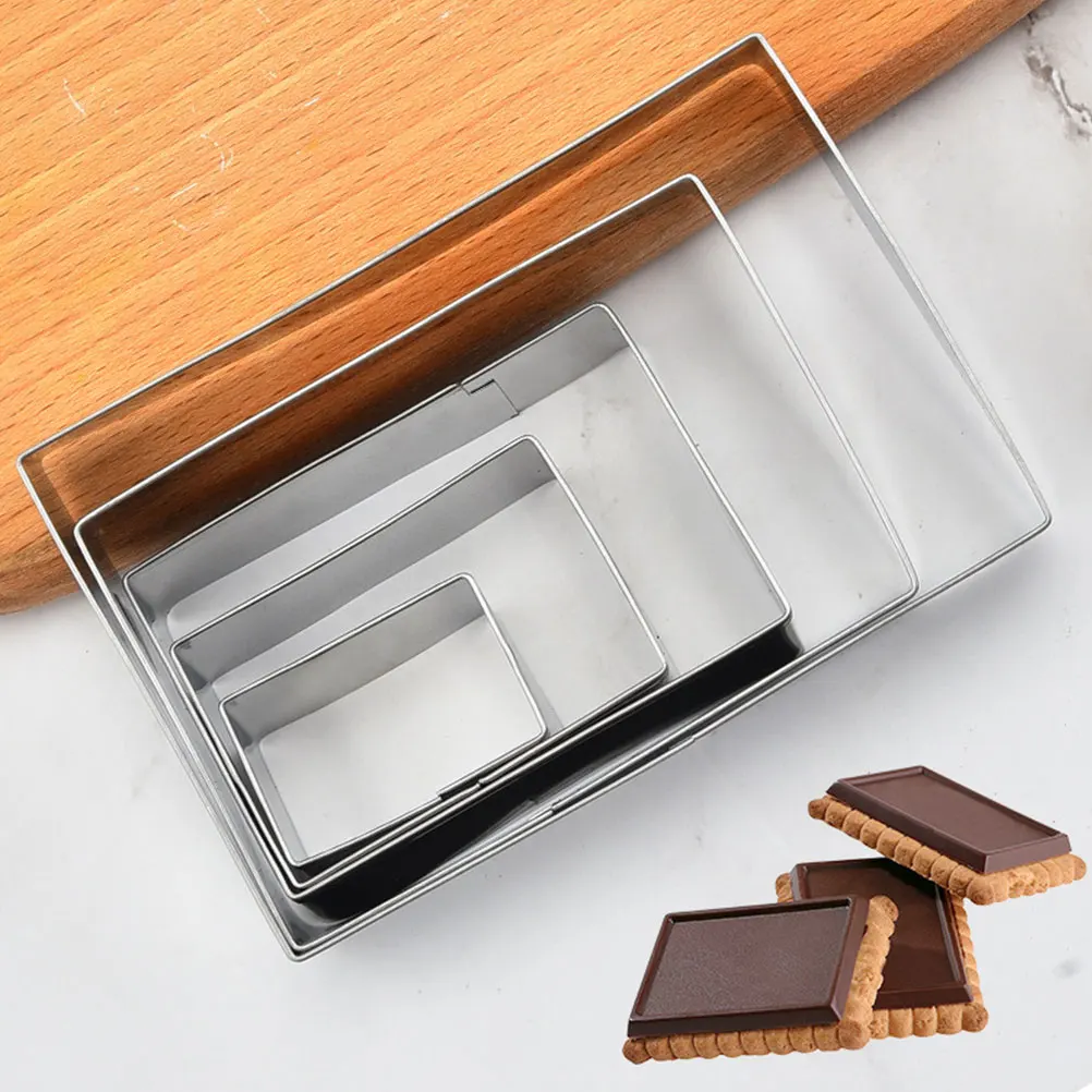 

5pcs Stainless Steel Rectangle Cookie Cutter Set Baking Tools For Cookies Cakes Fondant Pastry Dough Press Biscuit Cutters