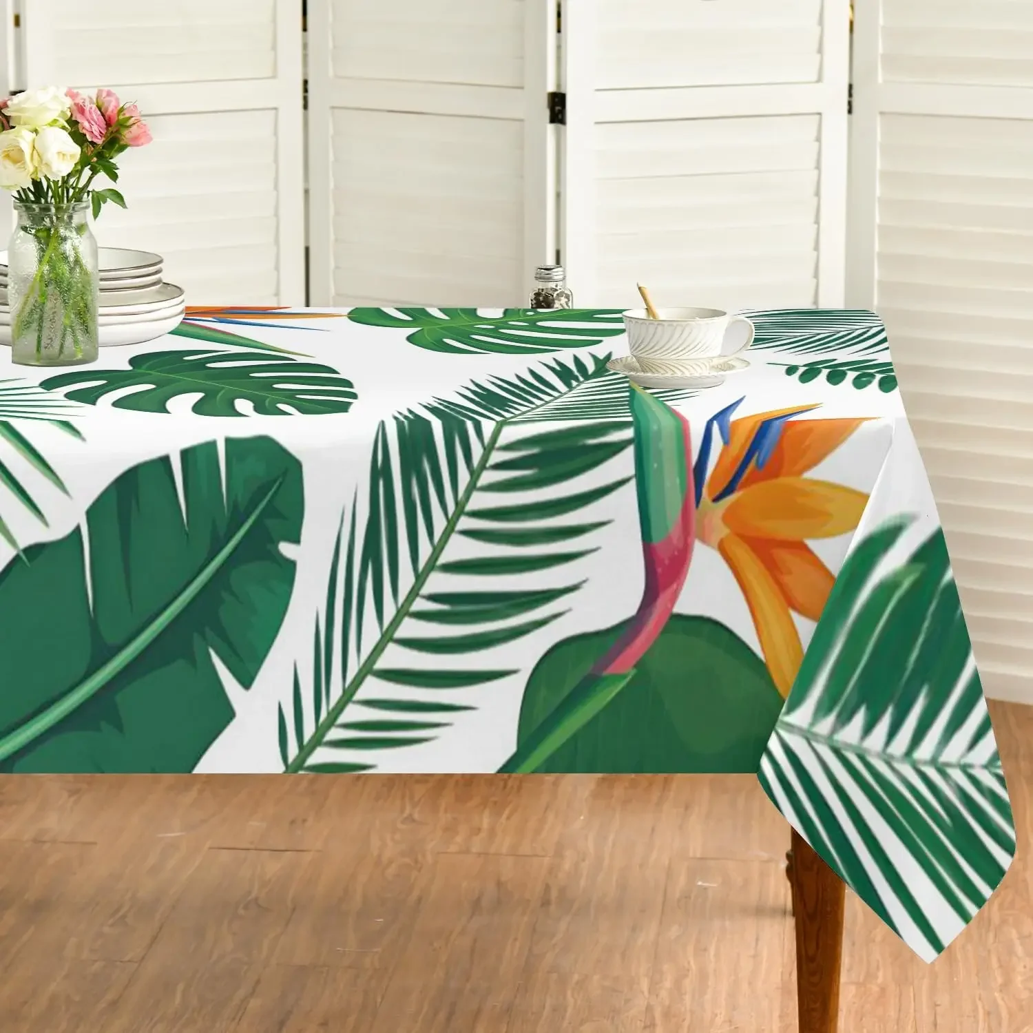 Rectangular Botanical Floral Tablecloth,All-Season Wrinkle-Resistant Polyester, Water-Repellent Table Cover for Party Picnic
