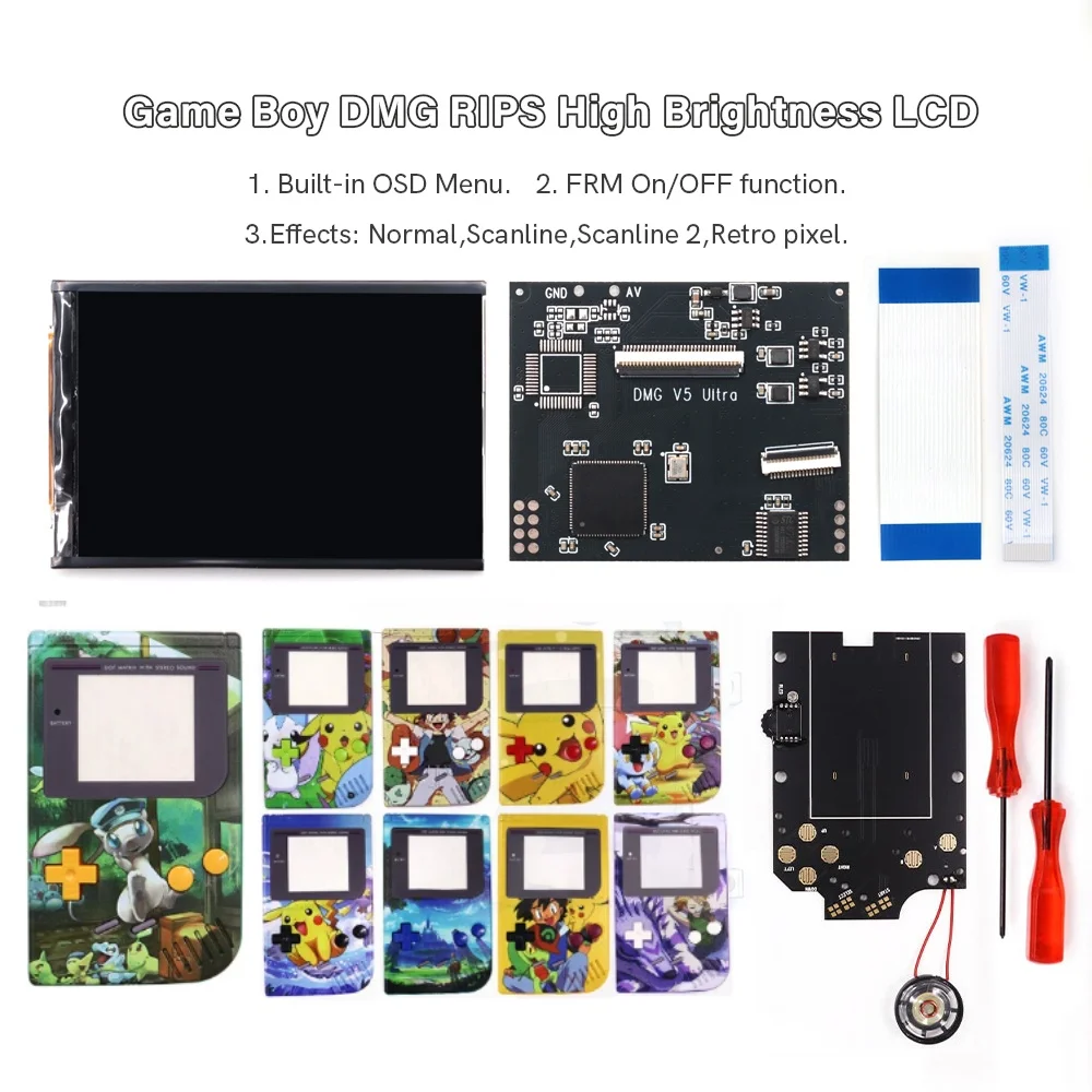 

Hispeedido GBO V5 Pro IPS Backlight OSD Menu FRM RIPS 36 Color Kit For GameBoy DMG GBO GB Console W/ speaker UV Housing Shell