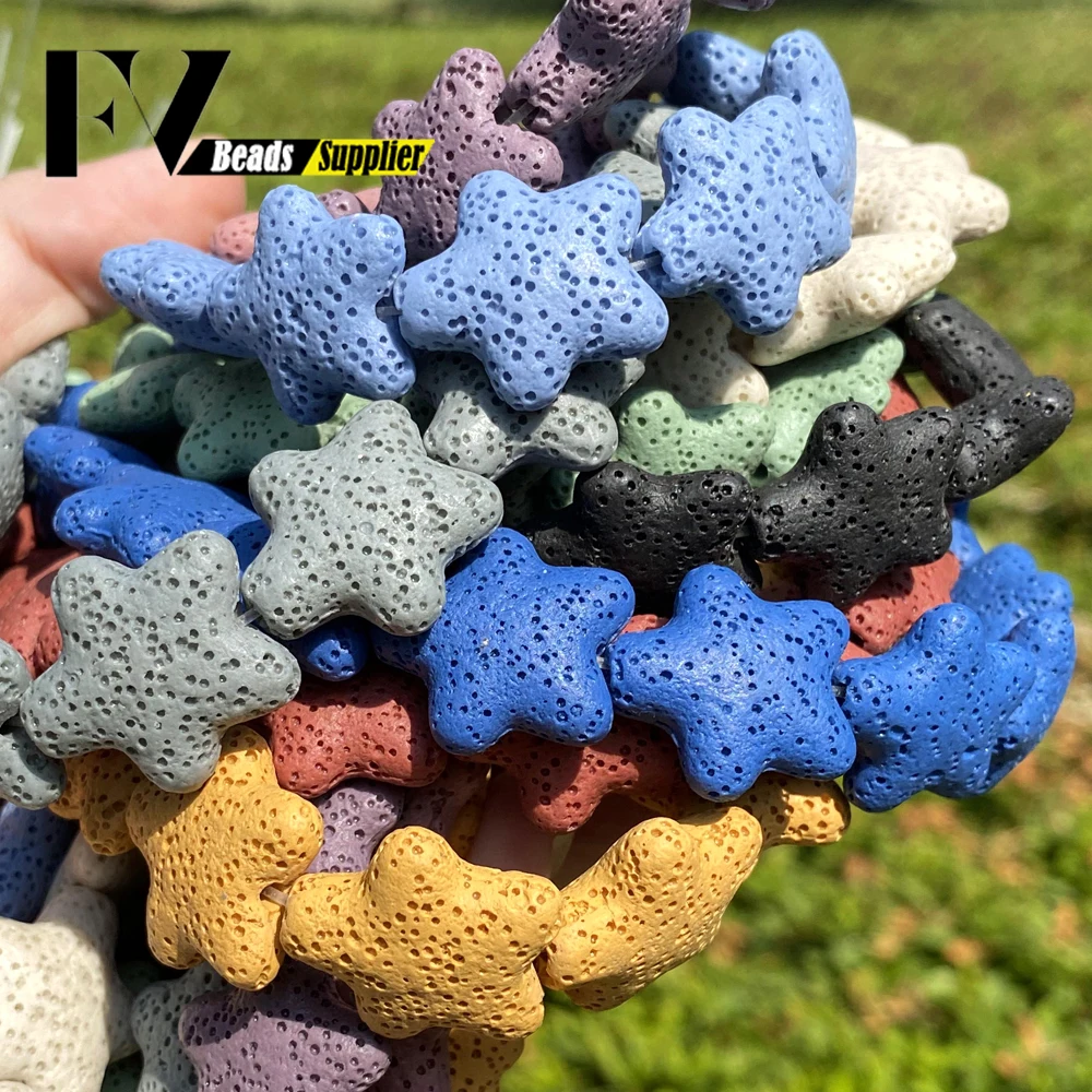 20mm Natural Volcanic Rock Stone Beads Colorful Star Shape Lava Beads for Jewelry Making Findings Fit DIY Bracelet Accessories