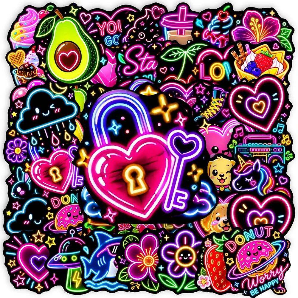 10/30/50pcs Cartoon Creative Neon Light Graffiti Stickers Cute Aesthetic Decals Decoration DIY Phone Notebook Guitar Sticker Toy