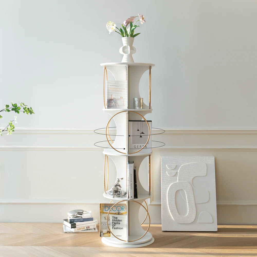 Display Shelf 4 Tier Floor Standing Organizer Style 360°Rotation Stable and Solid Holds Books and Displays Suitable  Living Room