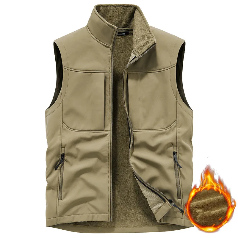 

Plus Size 5XL Warm Vests Thickened Men's Warmth Thicken Multi Pocket Fishing Waistcoat Male Tops Polyester