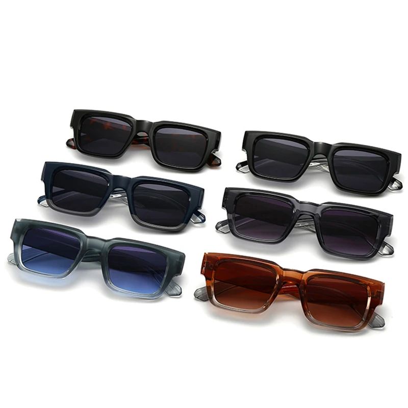 SO&EI Fashion Square Gradient Sunglasses Men Punk Wide Legs Eyewear Shades UV400 Retro Brand Designer Women Sun Glasses