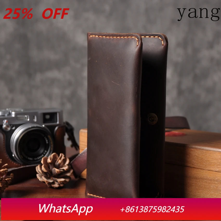 

Handmade Vintage Crazy horse Genuine Leather Wallet Men Wallet Leather male Wallet long style Clutch Bag Male purse Money Clips