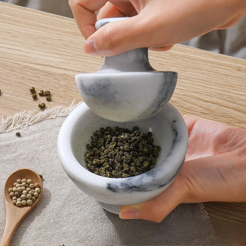 Natural Marble Grinding Bowl with Mushroom Grip Sturdy Manual Grinder for Spice Garlic Pepper Crushing Reliable Pill Pulverizer