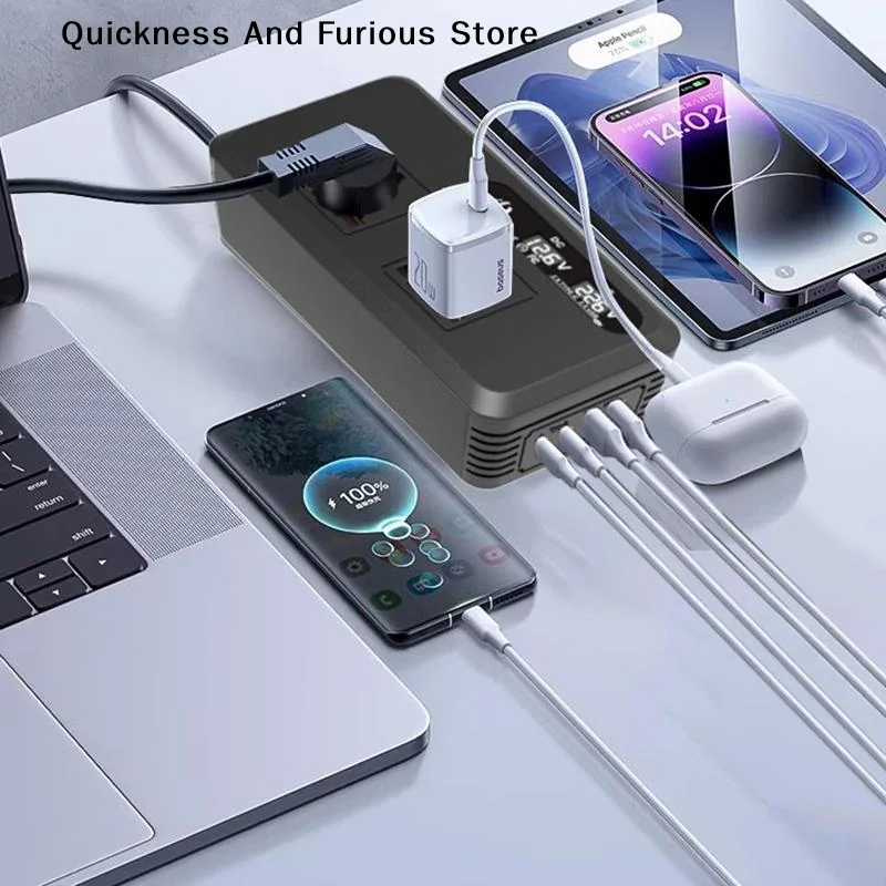 200W 12V To 220V For EU Sockets Car Inverter Cigarette Lighter Plug USB C Port Vehicles Converter Fast Charging Power Adapter