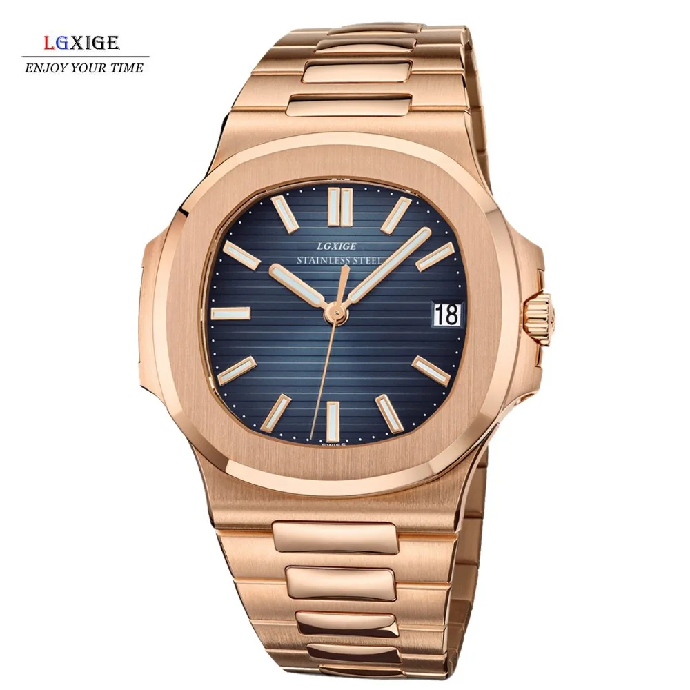 2024 Fashion Men Gold Stainless Steel Watch Luxury Calendar Quartz Wrist Watch Mens Business Watches for Man Clock Reloj Hombre