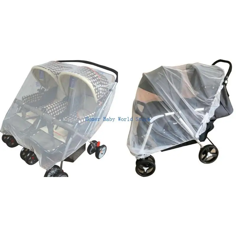 

B2QD Breathable Mosquito Net Twin Stroller Summer Mesh Cover Double Stroller Netting