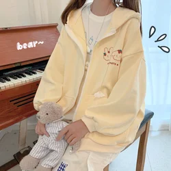 2023 Autumn New Women Long Sleeve Anime Sweatshirt Hoodis Zipper Loose Streetwear Casual Y2k Aesthetic Cute Bear Kawaii Clothes