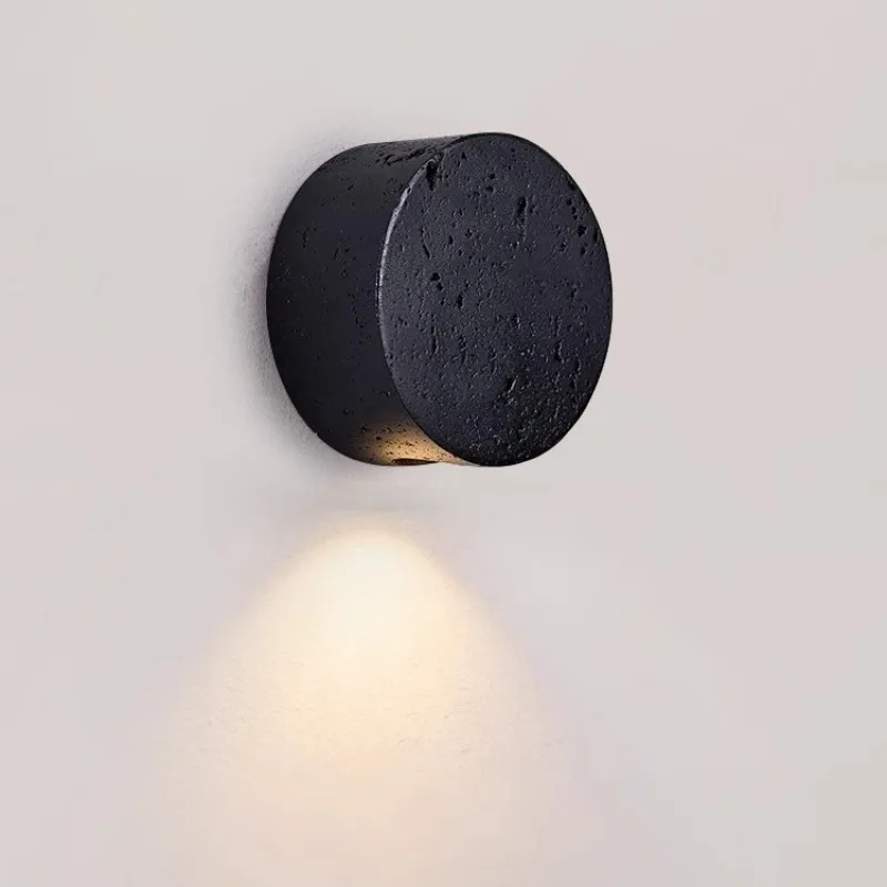 

Nordic Minimalist Black Stone Wall Lamp Japanese Wabi Sabi Natural Yellow Stone Corridor Staircase Restaurant Led Lights