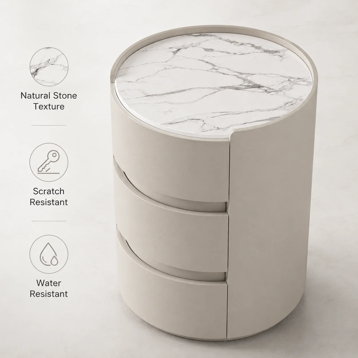Sintered Stone Top 3-Drawer Nightstand Solid Wood Modern Bedside Table Bedroom Furniture Eco-Friendly OEM
