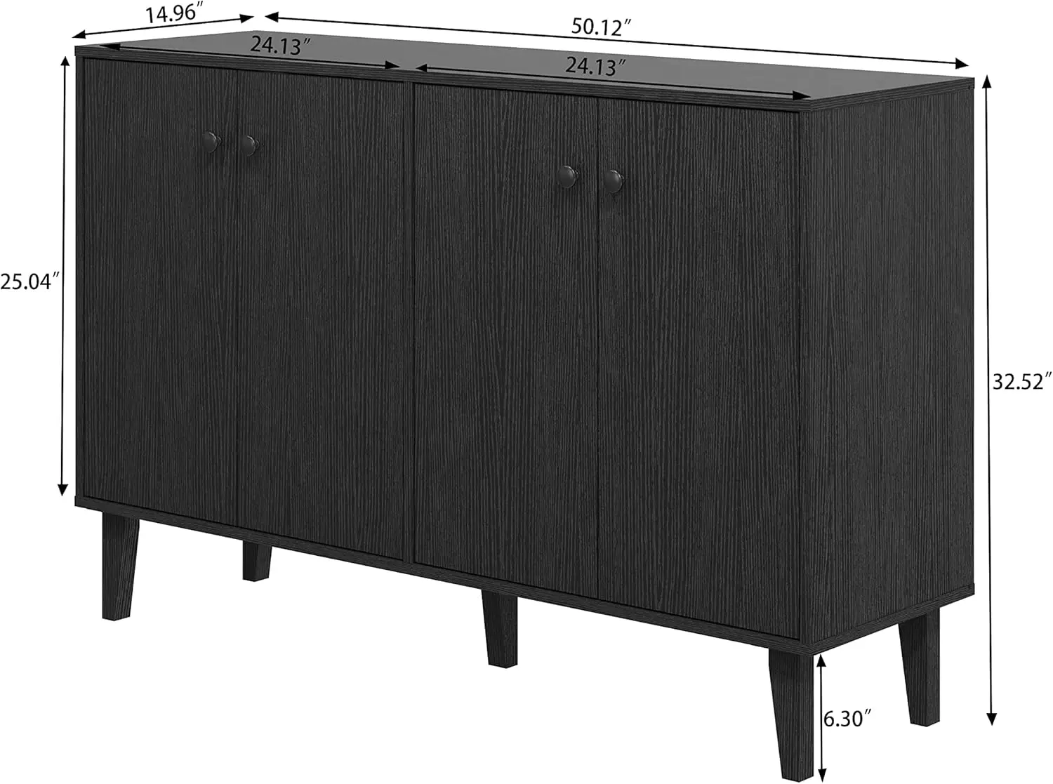 Sideboard Buffet Cabinet Kitchen Storage Cabinet Living Room 4 Doors Console Table (Black)