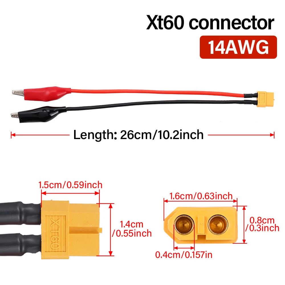 XT60 Connector Cable Alligator Clips Black Red for Measure Tool SKYRC NC2500 Pro Motor Run-in line 14AWG 20cm